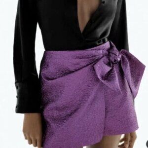 NWT Zara Bow Trim Metallic Skort/Short